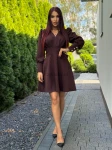 Sukienka mini Lou Marina wiązana z kokarda brąz czekolada  - Butik damski Szyk i Styl