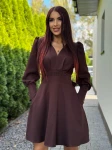 Sukienka mini Lou Marina wiązana z kokarda brąz czekolada  - Butik damski Szyk i Styl
