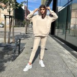 spodnie wysoki stan dresy ściągacze wiosna beż  XSSML   - Butik damski Szyk i Styl