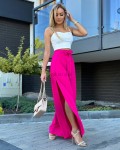 Szerokie spodnie wiązane w pasie z rozcięciami wiosna lato przewiewne  róż fuksja - Butik damski Szyk i Styl