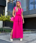 Sukienka z kapturem luźna lato Maxi róż fuksja  - Butik damski Szyk i Styl