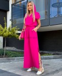 Sukienka z kapturem luźna lato Maxi róż fuksja  - Butik damski Szyk i Styl