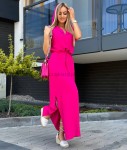 Sukienka z kapturem luźna lato Maxi róż fuksja  - Butik damski Szyk i Styl