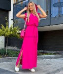 Sukienka z kapturem luźna lato Maxi róż fuksja  - Butik damski Szyk i Styl