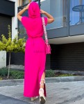 Sukienka z kapturem luźna lato Maxi róż fuksja  - Butik damski Szyk i Styl