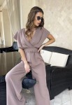Kombinezon kryte ramiona szeroka nogawka bicotone 34.36.38.40.42.44 ciemny bez Mokka  - Butik damski Szyk i Styl