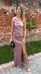 Satynowa Sukienka na jedno ramie Loren MAXI 34.36.38.40.42.44.46 Elizabeth  pudrowy róż - Butik damski Szyk i Styl