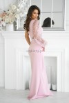 Elegancka sukienka ołówkowa MAXI cekinowa na jedno ramie taliowana BICOTONE 34.36.38.40.42 pudrowy róż - Butik damski Szyk i Styl